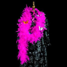 YCHTEWY-Elegant Turkey & Marabou Feather Boa - Glamorous 2-Yard Accessory for Parties, Weddings, Costumes & Décor (Pink)