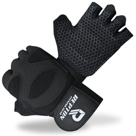 Repton Fitness Gears Gym Gloves with Wrist Strap, Weight Lifting Gloves Breathable Mesh Back & Antislip Padding on Palms (Black, XL)