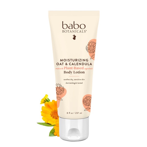 Babo Botanicals Moisturizing Lotion - Face & Body Plant-Based Lotion for Babies, Kids & Adults with Sensitive or Dry Skin - with Colloidal Oatmeal, Organic Calendula & Shea Butter - 8 fl. oz.