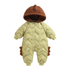 WYTbaby Baby Snowsuit Winter Romper Hooded Boys Girls Jumpsuit Thick Windproof Cap Infant Newborn Clothes 12-18 Months Green Cartoon
