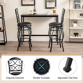 COSTWAY Bar Stools Set of 2, 360 Degree Swivel, 30" Bar Height Bar Stools, Leather Padded Seat Bistro Metal Bar Chairs with Back for Kitchen Island, Pub (Set of 2)