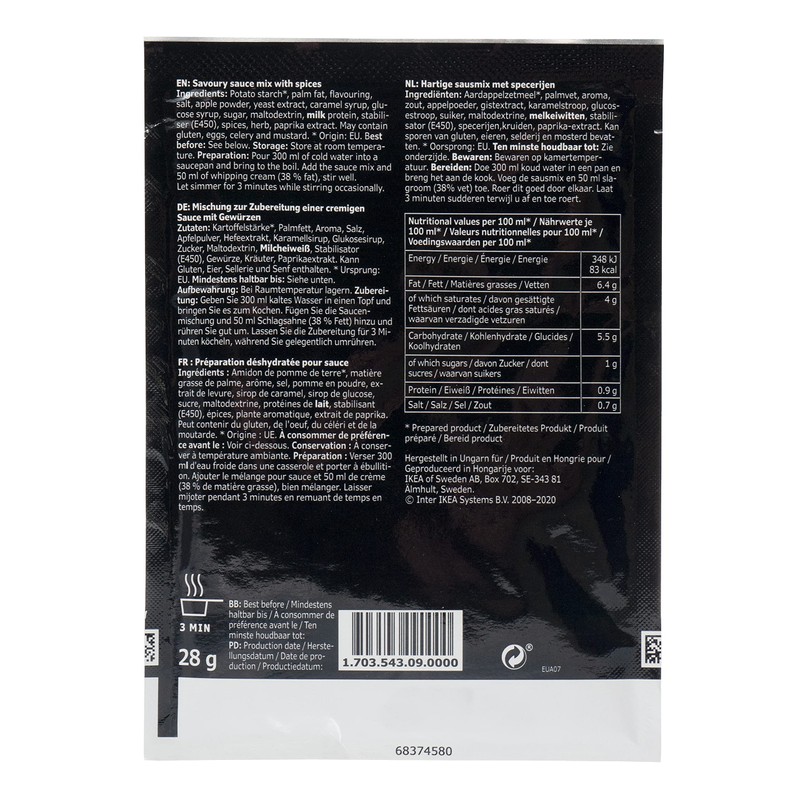 Ikea ALLEMANSRATTEN Cream Sauce Mix Packets for Meatballs 28g -