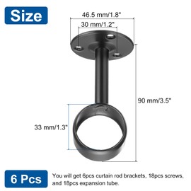 sourcing map 6 Pcs Curtain Rod Brackets 32mm(1 1/4"） Stainless Steel Ceiling Curtain Mount Holder Closet Rod End Support Curtain Rod Flange Pole Socket with Matching Screws, Black