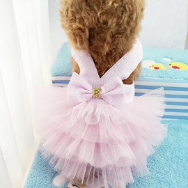 Clopon Pet's Cute Halter Bowknot Tutu Dress for Small Dogs Girl Cute Dresses for Tiny Puppy Female Clothes Pink