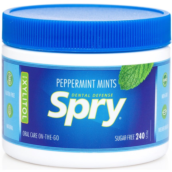 Spry Xylitol Mints, Peppermint, 240 Count - Breath Mints That Promote Oral Health, Increase Saliva Production, and Stop Bad Breath
