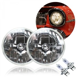AutoLöc Power Accessories Snake Eye 7" Inch Round Halogen Headlight Assembly w/ H4 Bulbs Car Truck Hot Rod
