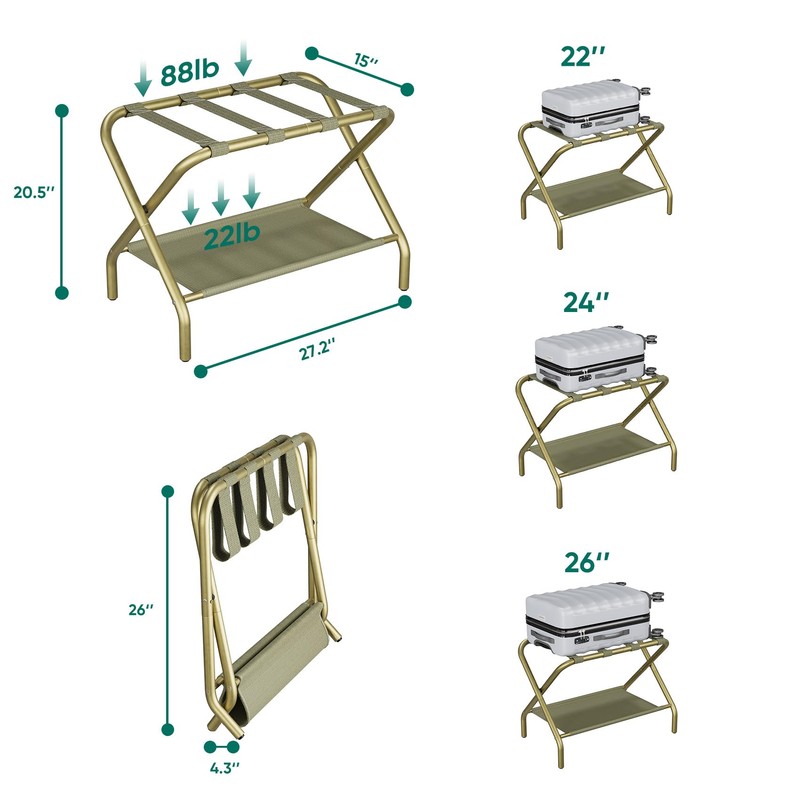 Smuxee Gold Luggage Rack Pack of 2, Foldable Suitcase Stand