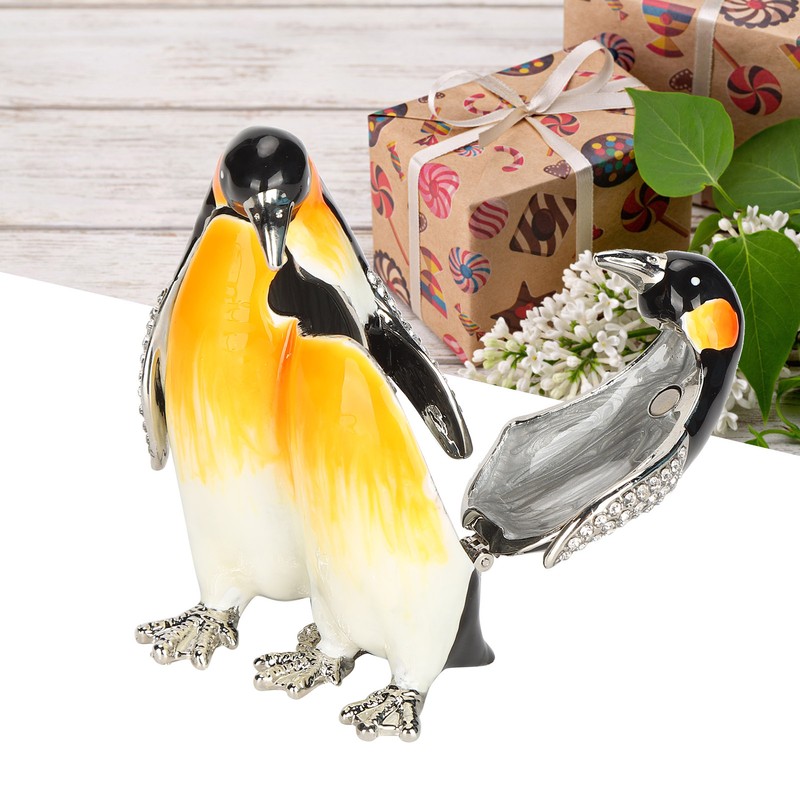 Penguin Couple Ornament Desktop Crafts Collection Decor Penguin Jewellery Storage