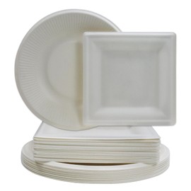 UZSUZZ Paper Plates, Pack of 60, Round Square Paper Plates, Sugar Cane Plates, Eco Paper Plates, Biodegradable Party Plates, Environmentally Friendly Paper Plates for Parties, BBQs, Children's