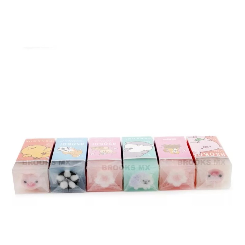 Pensoul Kit 6pz Goma Borrador Transparente Animalito Kawaii Premium