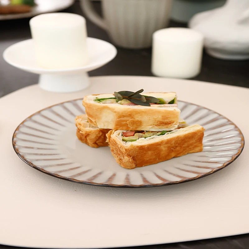 Semtember Promotion Golden Beige Stone Tool Embossed Tableware Set High