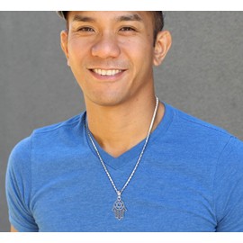 US Jewels Men's 925 Sterling Silver Hamsa Jewish Star of David Pendant, 33mm