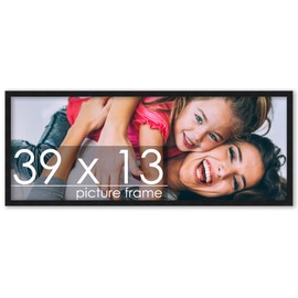 Poster Palooza 39x13 Frame Black Solid Wood Picture Frame | 0.75 Inch Moulding Width | Includes UV Acrylic Plexiglass, Foam Board Backing & Hanging Hardware