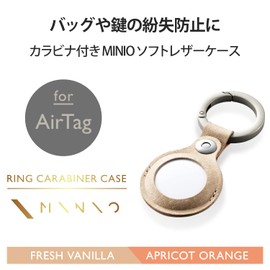 Elecom AT-MNOLCKVA Soft Leather Case for AirTag with Carabiner [Designed to Fit Your Bag] MINIO Series Fresh Vanilla x Apricot Orange