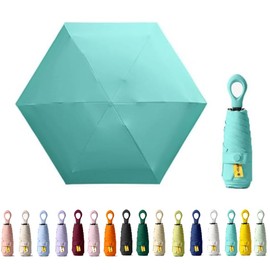 HUAMu Mini Parasol Travel Ring Handle Coating Layer Fabric Blocking UV Protection 99.9% Compact Foldable Lightweight Small Portable Backpack Rain Sun Men Women Kids, ocean blue