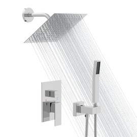 Lordear Rain Shower System 8 Inch Wall Mounted Shower Faucet Set,Stainless Steel Shower Head with Handle Set and Brass Valve Chrome Polished 8" Shower Head Combo Wall Mounted