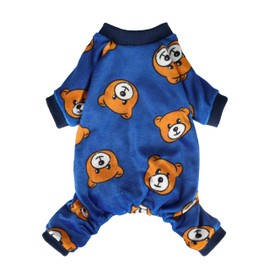 Fitwarm Cute Bear Dog Pajamas, Dog Clothes for Small Dogs Boy Girl, Fleece Pet Onesie with Feet, Royal Blue, Brown, Medium