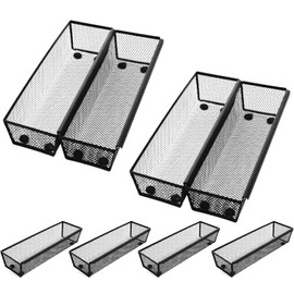 LDHHYH 8Pcs Cutlery Kitchen Drawer Organiser, Mesh Cutlery Drawer Organiser, Grid Utensil Drawer Organizer with Non-Slip Feet for Kitchen, Office, Bathroom, Pantry, Black