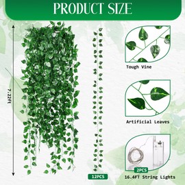 Daifunli 18 Pack 127ft Vines with Lights Artificial Ivy Vines for Room with 100 LED String Lights Fake Green Garland Hanging Leaf Plants for Garden Office Wedding Home Party Wall Decoration