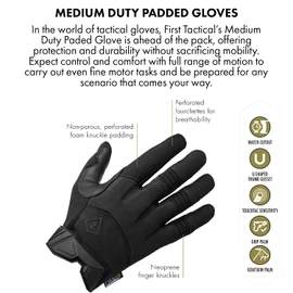 First Tactical Medium Duty Padded Glove, Black, L