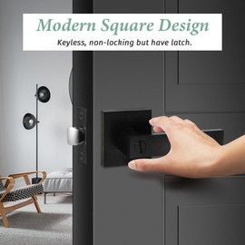 Bedroom/Bathroom Door Handles Levers Square Plate Interior Privacy Door Locksets,Matte Black (8 Pack)