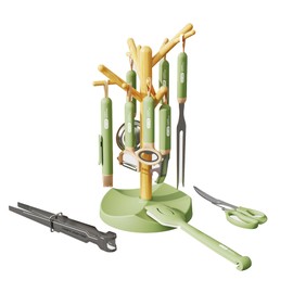 Cosamtec 11 Pcs Cooking Utensils Set Stainless Steel Kitchen Gadgets with Nylon Handle Heat Resistant Kitchen Tools with Aesthetic Utensils Hanging Rack