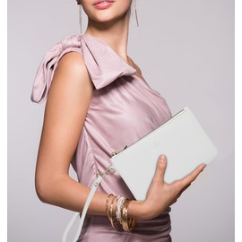 GM LIKKIE Wristlet Purse for Women, Evening Clutch Purse with strap for Party and Prom, Beach Bag for Summer (White PU Leather)