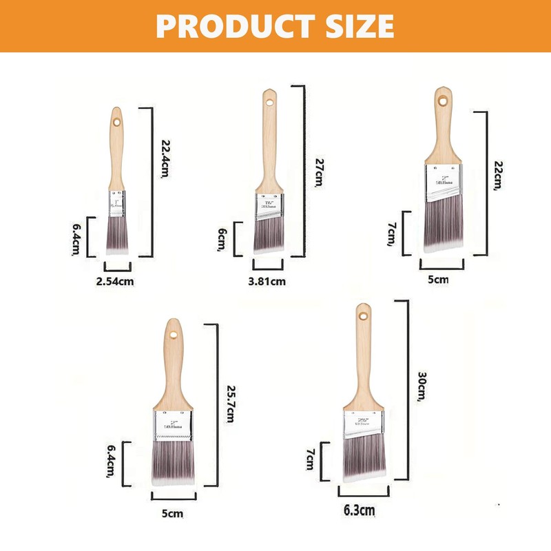5-Piece Paint Brush Set,Paint Brush Set Decorating,Pro Angled Paint Brush,