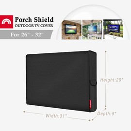 Porch Shield 26-32 inches Outdoor TV Cover Universal Weatherproof Protector for LCD, LED, Plasma Flat TV Screen, Compatible with Wall Mounts and Stands (Black)