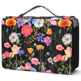 Vomgomfom Colored Pencil Case - 252 Slots Pencil Holder with Zipper Closure Twill Fabric Large Capacity Pencil Case for Watercolor Pens or Markers, Pencil Case Organizer for Artist (Black Flower)