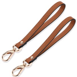 Tucnoeu 2pcs Leather Wristlet Strap,Brown Wristlet Keychain,PU Leather Replacement Clutch Purse Key Hand Wrist Lanyard for Wallet Cellphone with Gold Clasp