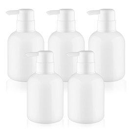 DynnnDy 5 Pcs 300ml/10oz PET Round Plastic Shampoo Pump Jar Leakproof Large Lotion Dispensers Refillable Body Wash Container for Essential Oil Hair Conditioner