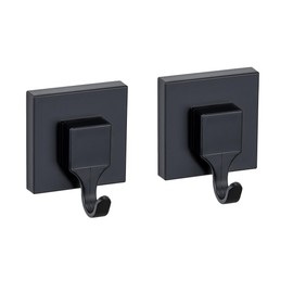 WENKO Vacuum-Loc® Quadro Wall Hooks, Set of 2, Plastic Bathroom Hooks, Fixing Without Drilling, Black