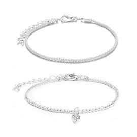 XSDSLS 2 Stück Silber Armband Set Damen,Stapelarmbänder Kreuz Anhänger Paperclip Armbander Herz Stern Verstellbar CZ Armbander Geschenke für Damen Mädchen (Herz)