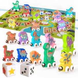 ORBRIUM Play and Pack Dinosaur Train Set Learning Number, Shapes, Colors, Counting, Game Board Bag for Wooden Railway, Number Trains