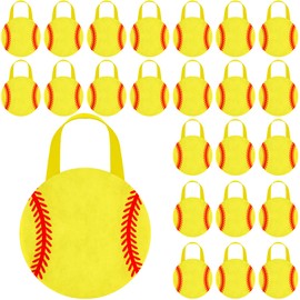 Shihanee Sport Party Favor Bags Ball Themed Party Goody Candy Bags Sport Game Treat Bags Baseball Football Basketball Soccer Non Woven Gift Bags Sport Theme Party Supplies (Softball,24 Pcs)