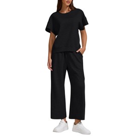 ZFLM Women's 2 Piece Lounge Set Fashion Travel Outfits Vacation Loungewear Comfy Wide Leg Tracksuit S-2XL