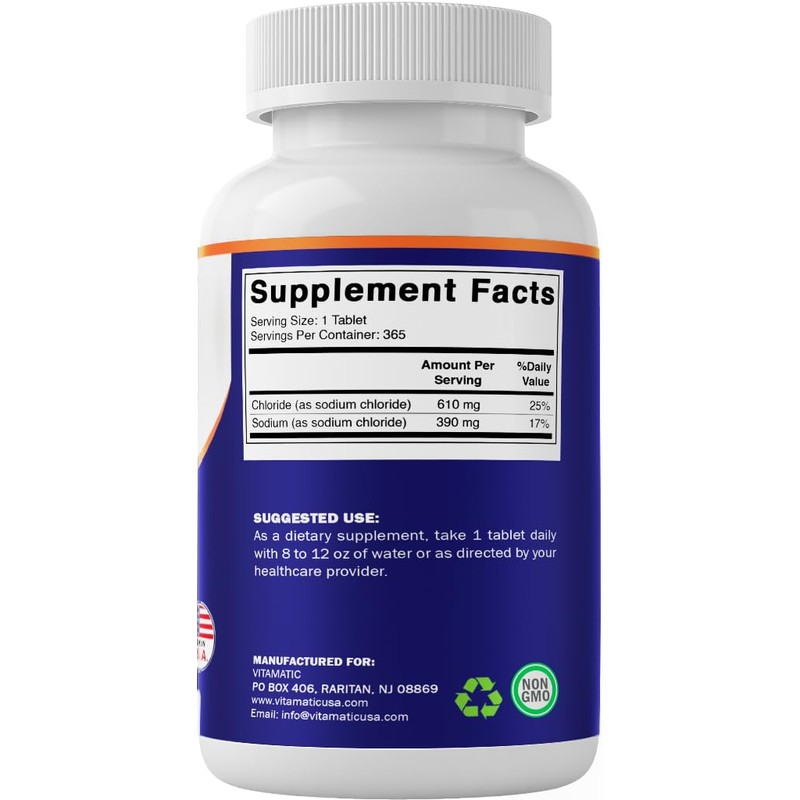 Vitamatic Sodium Chloride 1000mg – 365 Tablets Electrolyte Replenisher &