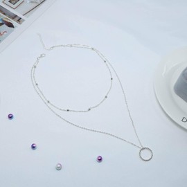 Yienate Boho Layered Twist Circle Choker Necklace Silver Chain Dainty Hoop Pendant Minimalist Charm Necklace Jewelry for Women and Girls