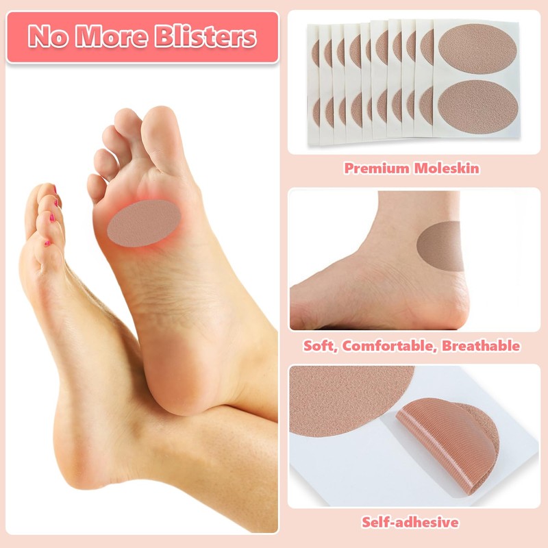 Moleskin Strips with Adhesive Blister Prevention Pads - 10 Sheets,