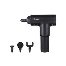 Vivitar Vivaspa Handheld Cordless & Rechargeable Massage Gun with LCD Display for Athletes, Percussive Deep Tissue Percussion Massager with 4 Interchangeable Heads and 6 Speed Modes, Black