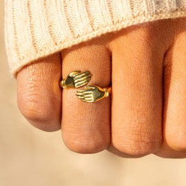 STORYJEWELLERY Story Jewellery Gold Plated Hug Rings for Women, Hug Hugging Hand Promise Rings, Hug Jewelry Gifts for Her, Birthday Christmas Valentines Gifts Rings for Women (Plated 05)