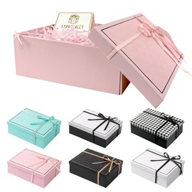 TAIXING Gift Box with Lid, Gift Box 25 x 18 x 8.5 cm, Gift Box with Bows, Raffia, Greeting Cards, Gift Box Set for Wedding, Birthday, Valentine's Day, Christmas