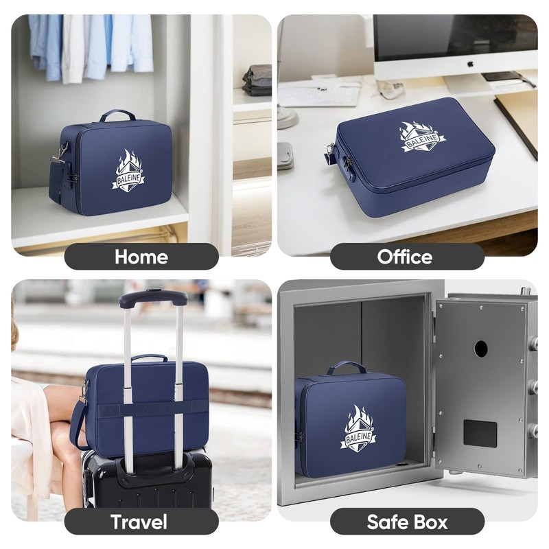 BALEINE Fireproof Document Box with Lock, Portable Fireproof Document Bag