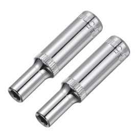 sourcing map 2 Pcs 1/4 Inch Drive 5mm 6-Point Deep Socket, Metric, Steel with Chrome Plated
