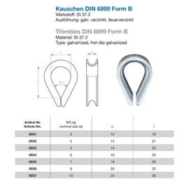 10 x Thimbles 3 mm DIN 6899 Form B Galvanised Steel Wire Rope Accessories Steel Rope Rope Rope Metal Thimble Rope Eye Rope Thimble