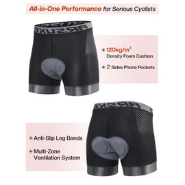 ARSUXEO Cycling Underwear Men With Pockets 4D Padded Bike Shorts Bicycle Biking Cycling Shorts Black Size X-Large