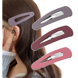 Herbeluemily Hair Clip, Bangs Clip, Hair Clip, Bangs Pin, Large, Set of 3, C, Gray Beige, Dark Red, Pink
