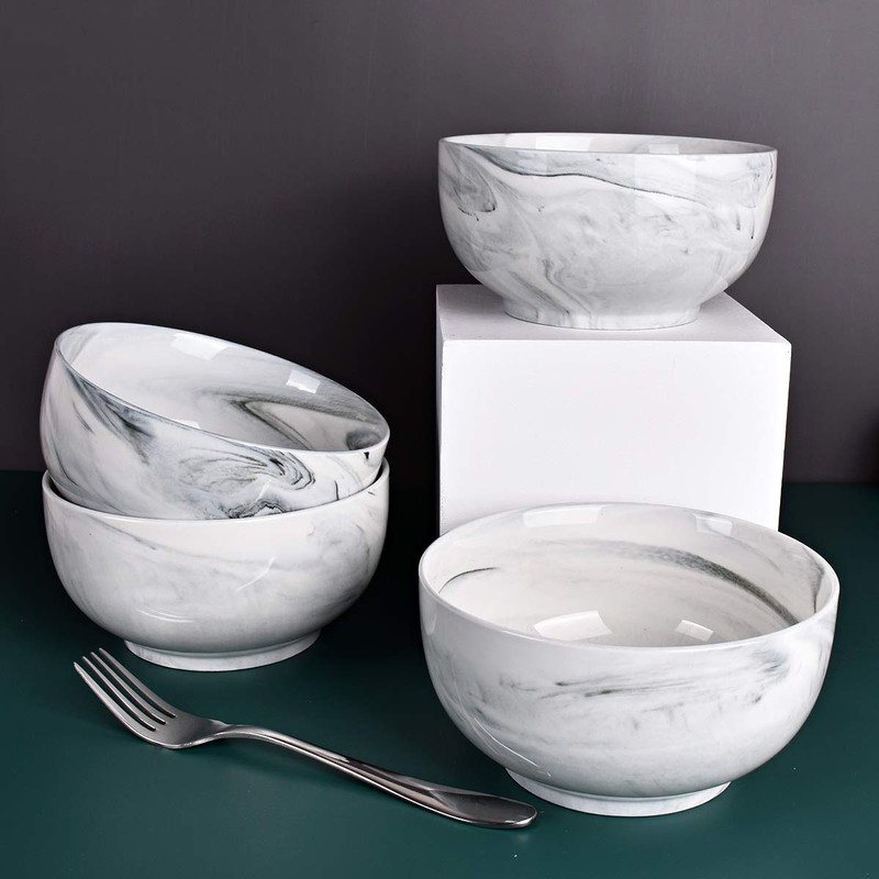 Bosmarlin Marbling Ceramic Bowl Set of 4, 33 Oz, Dishwasher