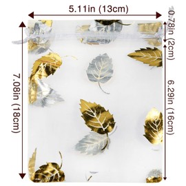 FiveSeasonStuff Organza Wedding Favours Gift Bags Jewellery Birthday Party Baby Shower Arts & Crafts Gift Wrapping Candy DIY Pouches (13cm x 18cm, Gold Leaf)